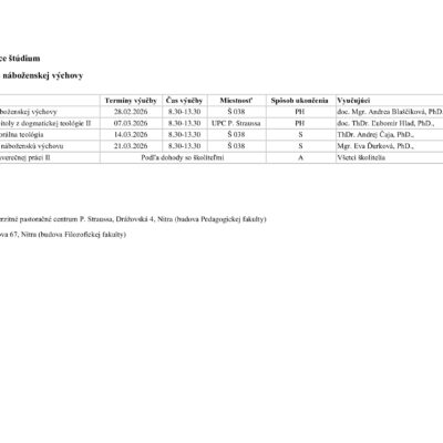 Rozvrh pre rozširujúce štúdium NV LS 2025/2026
